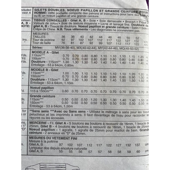 McCalls 9136 mens vest bow tie cummerbund pattern size 36 38 40 - Picture 5 of 6